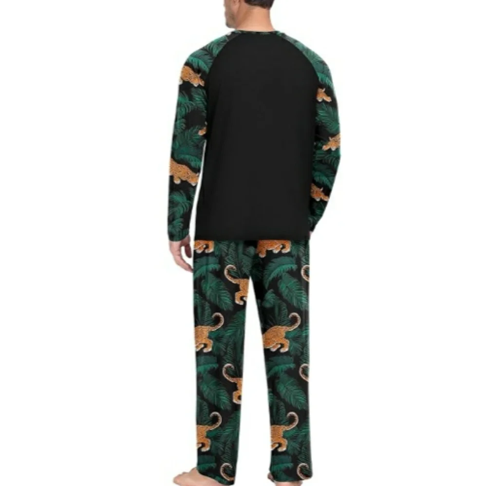 Men's Pajama Set Sleepwear Lightweight Long Sleeve Black /Green - Picture 5 of 5